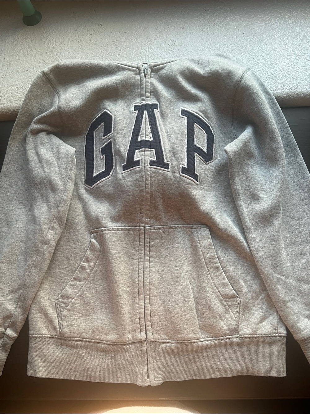 GAP Light Gray Full-Zip Hoodie with Navy Logo